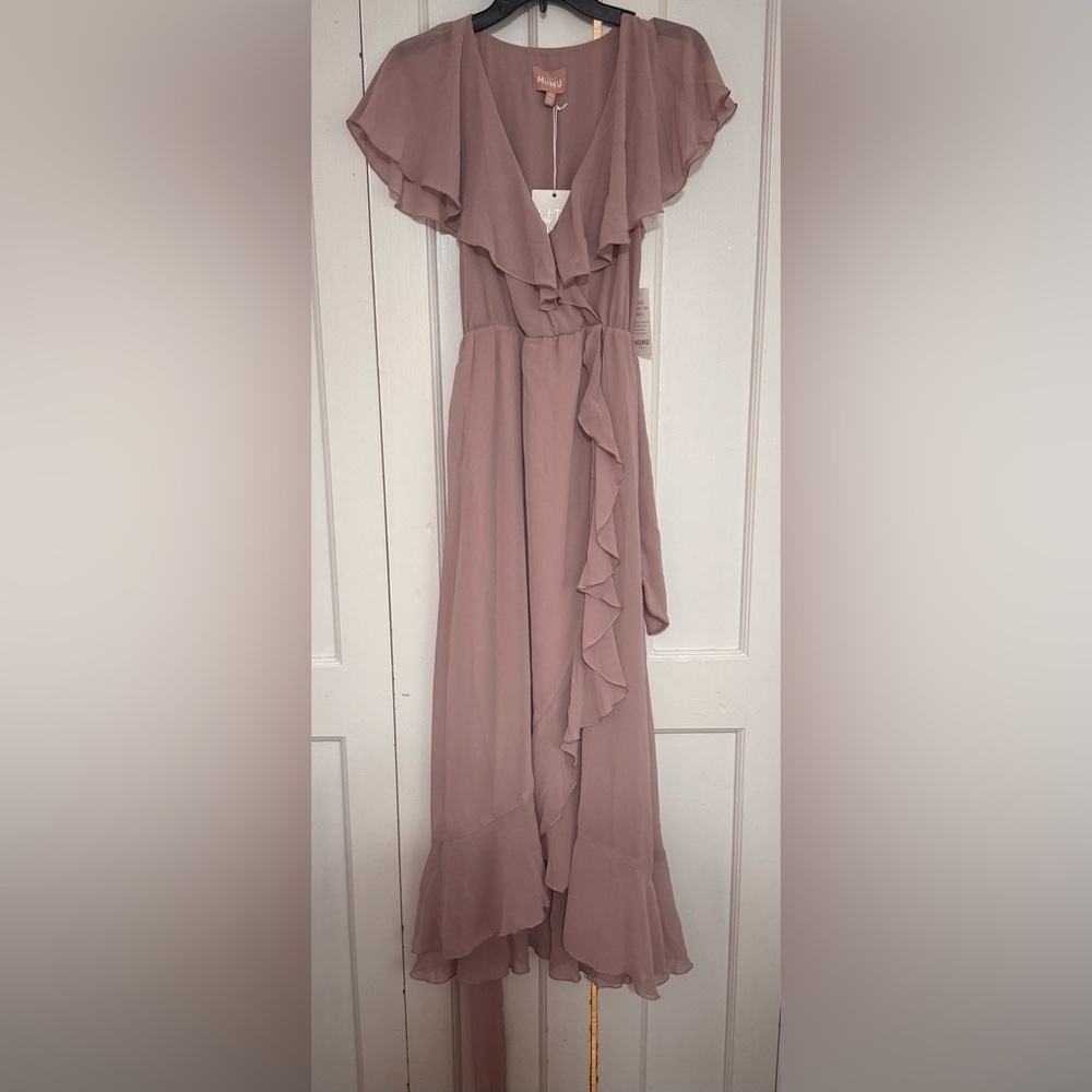 Show Me Your MuMu Jess Ruffle Midi Dress in Soft Beige - Picture 4 of 7